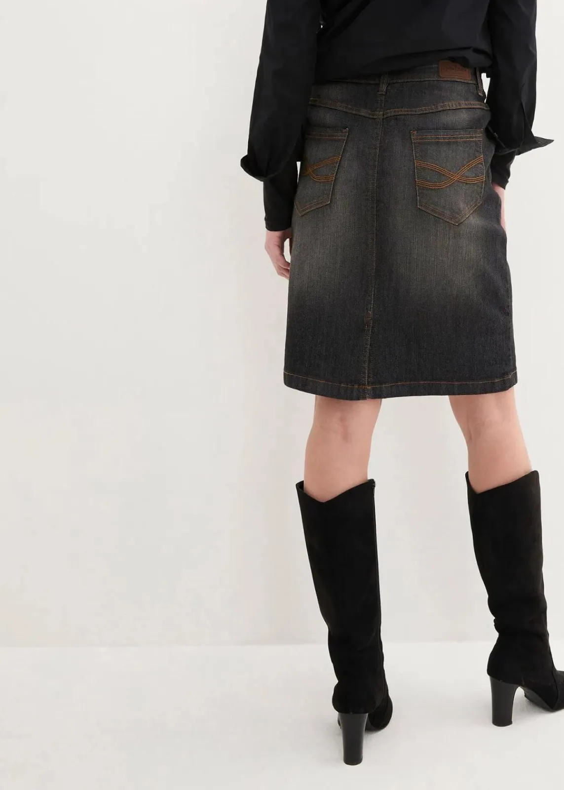 bonprix Bekleidung·Sportbekleidung|Röcke^Stretch-Jeansrock schwarz denim used