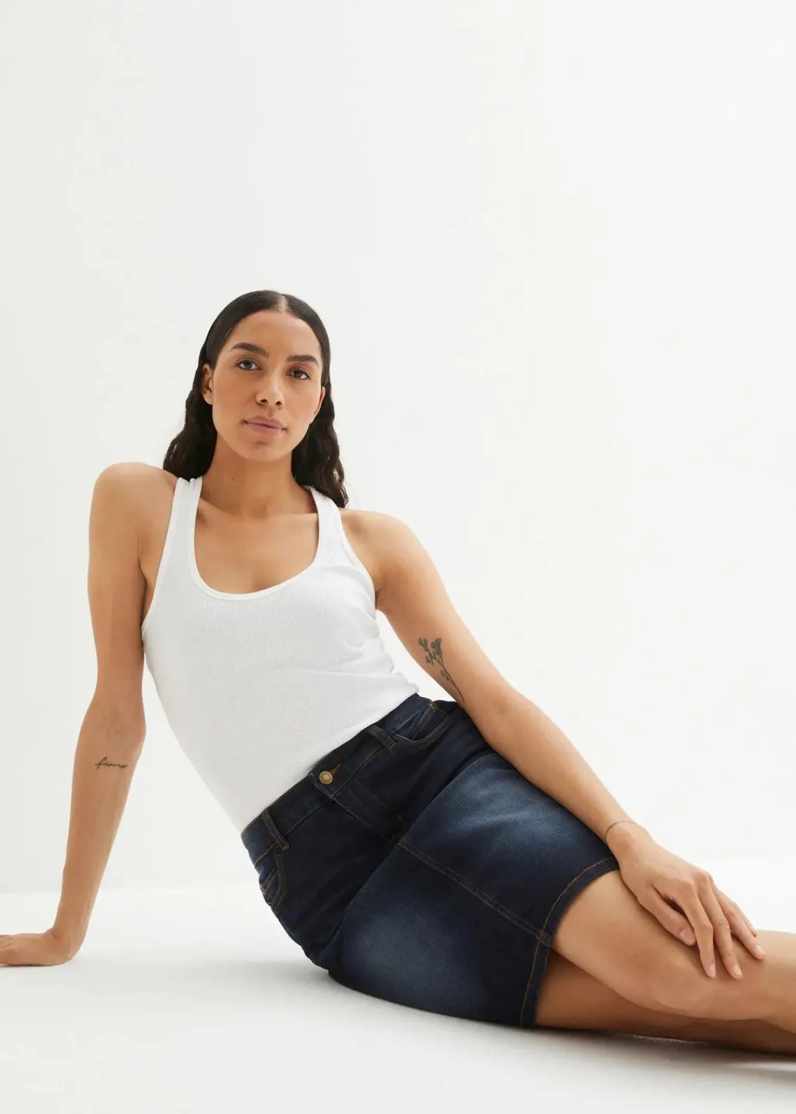bonprix Bekleidung·Sportbekleidung|Röcke^Stretch-Jeansrock dunkelblau used