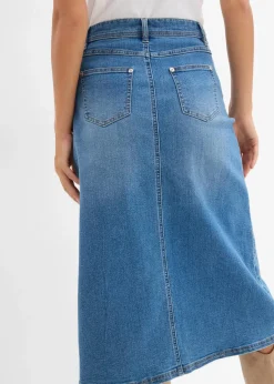 bonprix Röcke|Bekleidung·Sportbekleidung^Stretch-Jeansrock, High Waist mittelblau denim used