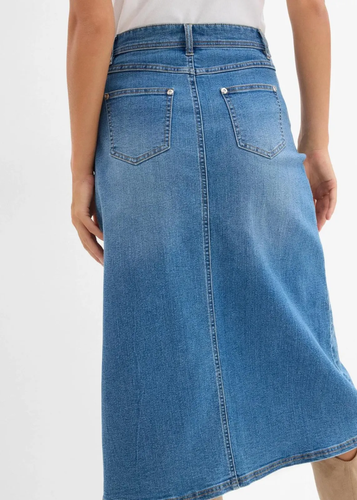 bonprix Röcke|Bekleidung·Sportbekleidung^Stretch-Jeansrock, High Waist mittelblau denim used