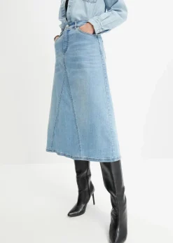 bonprix Bekleidung·Sportbekleidung|Röcke^Stretch-Jeansrock, High Waist hellblau denim used