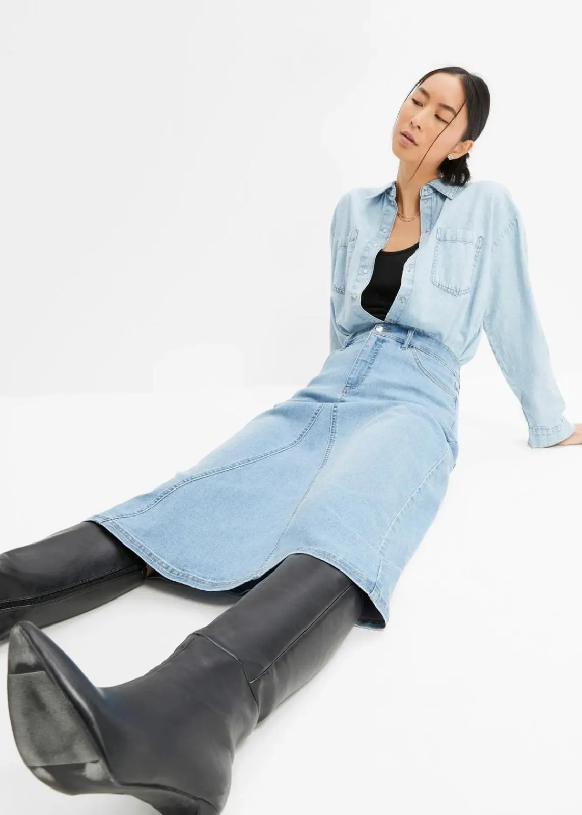 bonprix Bekleidung·Sportbekleidung|Röcke^Stretch-Jeansrock, High Waist hellblau denim used
