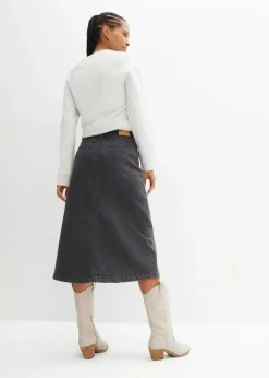 bonprix Bekleidung·Sportbekleidung|Röcke^Stretch-Jeansrock, Midi-Länge schwarz denim used