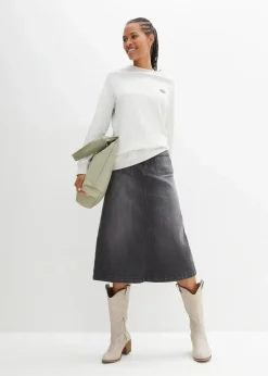 bonprix Bekleidung·Sportbekleidung|Röcke^Stretch-Jeansrock, Midi-Länge schwarz denim used