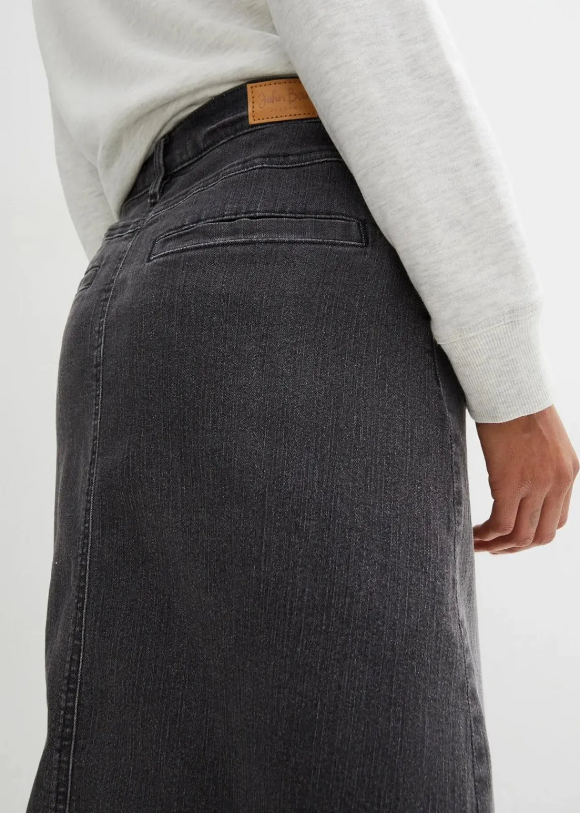 bonprix Bekleidung·Sportbekleidung|Röcke^Stretch-Jeansrock, Midi-Länge schwarz denim used