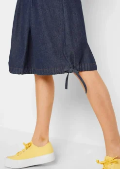 bonprix Bekleidung·Sportbekleidung|Röcke^Stretch-Jeansrock mit Biesen, Bindeband und Bequembund dunkelblau denim