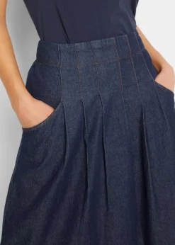 bonprix Bekleidung·Sportbekleidung|Röcke^Stretch-Jeansrock mit Biesen, Bindeband und Bequembund dunkelblau denim