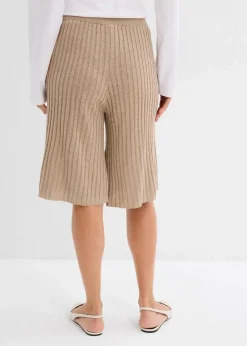 bonprix Shorts|Hosen^Strick-Bermuda mit hohem Bund aus Viskose-Mix khakibeige