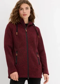 bonprix Bekleidung·Blusen & Tuniken|Bekleidung·Hosen^Strickfleecejacke mit Kapuze bordeaux meliert