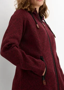 bonprix Bekleidung·Blusen & Tuniken|Bekleidung·Hosen^Strickfleecejacke mit Kapuze bordeaux meliert