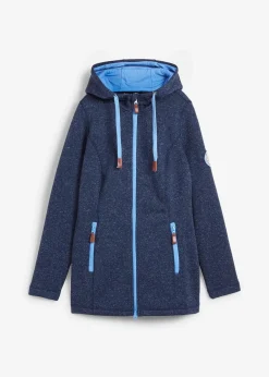 bonprix Jacken & Mäntel|Sweat^Strickfleecejacke mit Kapuze dunkelblau meliert