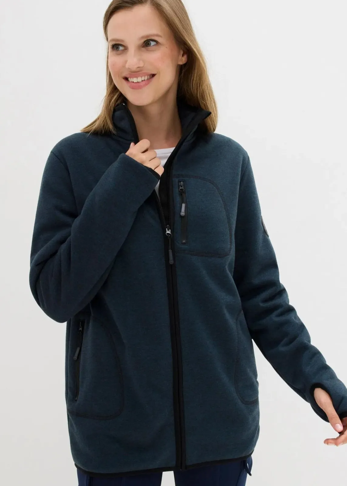 bonprix Bekleidung·Blusen & Tuniken|Bekleidung·Hosen^Strickfleecejacke mit Teddyfleece-Futter blaupetrol meliert