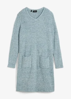 bonprix Bekleidung·Umstandsmode|Strickmode^Strickfleecekleid mattpetrol/wollweiß meliert