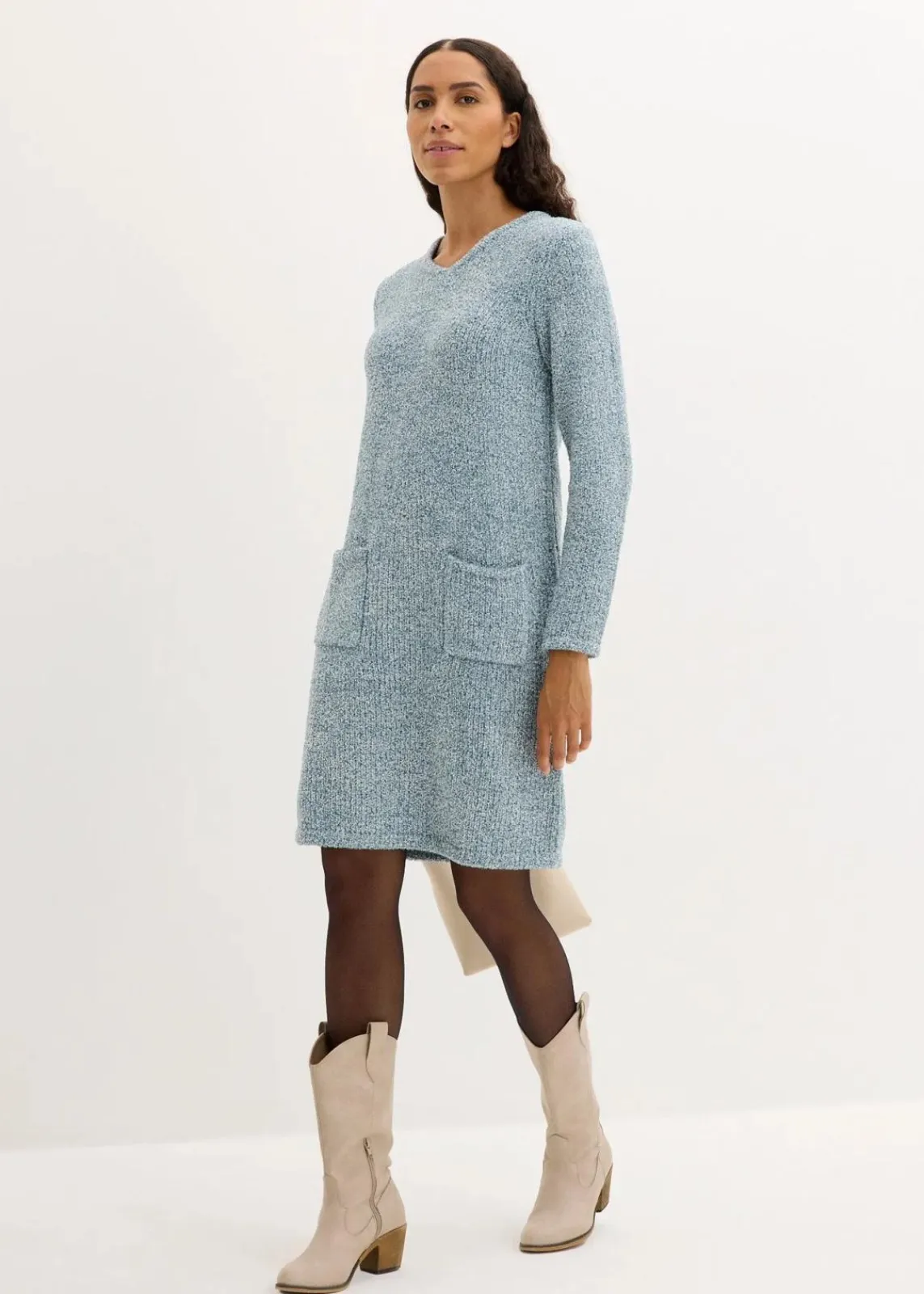 bonprix Bekleidung·Umstandsmode|Strickmode^Strickfleecekleid mattpetrol/wollweiß meliert