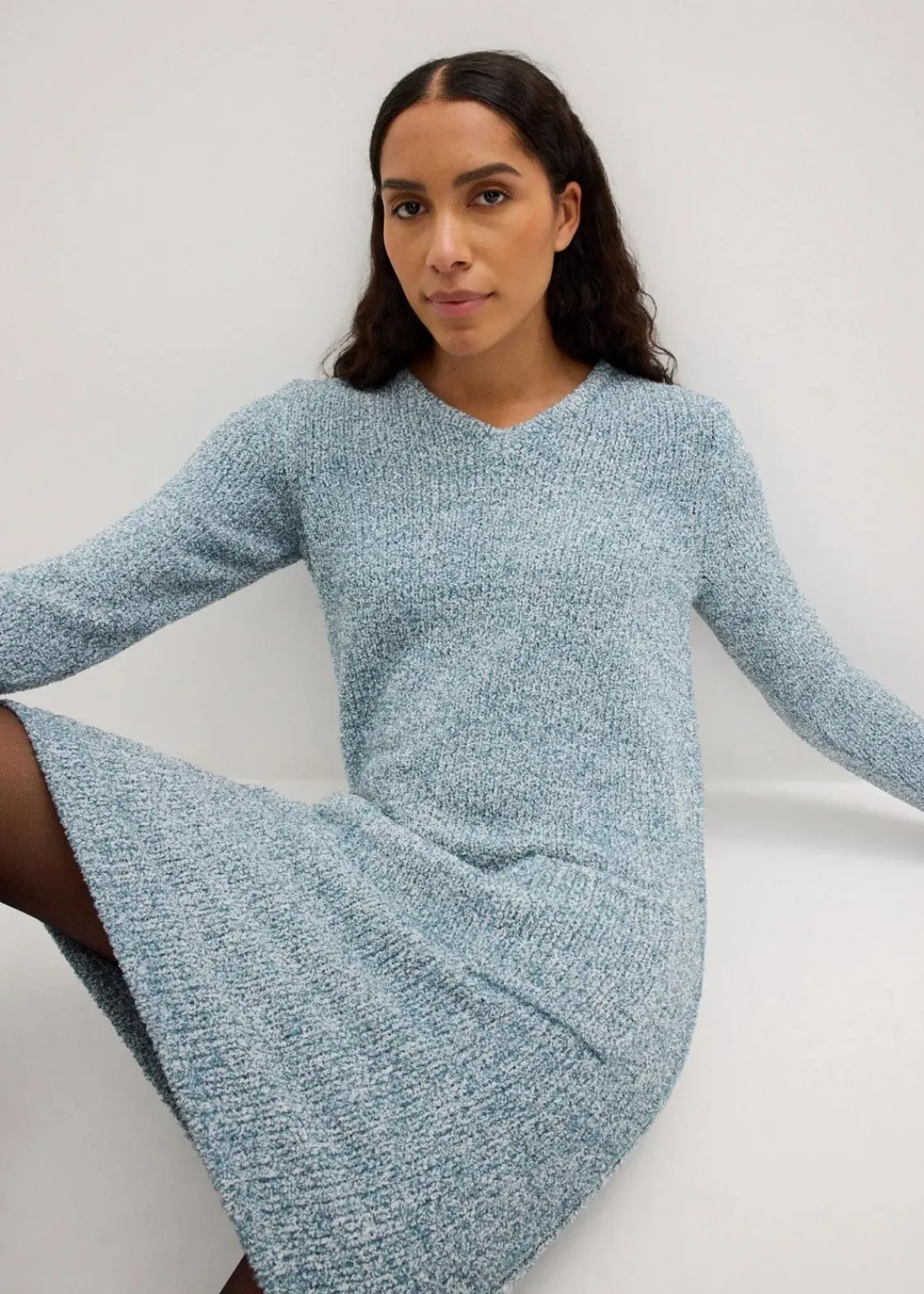 bonprix Bekleidung·Umstandsmode|Strickmode^Strickfleecekleid mattpetrol/wollweiß meliert
