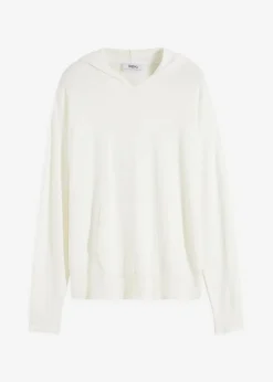 bonprix Nachhaltigere Materialien|Pullover & Strickjacken^Strick-Hoodie mit Kängurutasche aus Viskose-Mix wollweiß