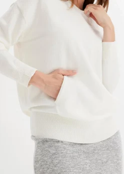 bonprix Nachhaltigere Materialien|Pullover & Strickjacken^Strick-Hoodie mit Kängurutasche aus Viskose-Mix wollweiß