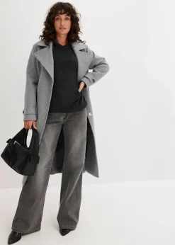bonprix Bekleidung·Umstandsmode|Strickmode^Strick-Hoodie mit Kängurutasche aus Viskose-Mix anthrazit meliert