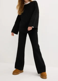bonprix Bekleidung·Kleider|Hosen^Strickhose mit Zopfmuster schwarz