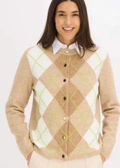 bonprix Bekleidung·Umstandsmode|Bekleidung·Jeans^Strickjacke latte macchiato/cremeweiß graphisch
