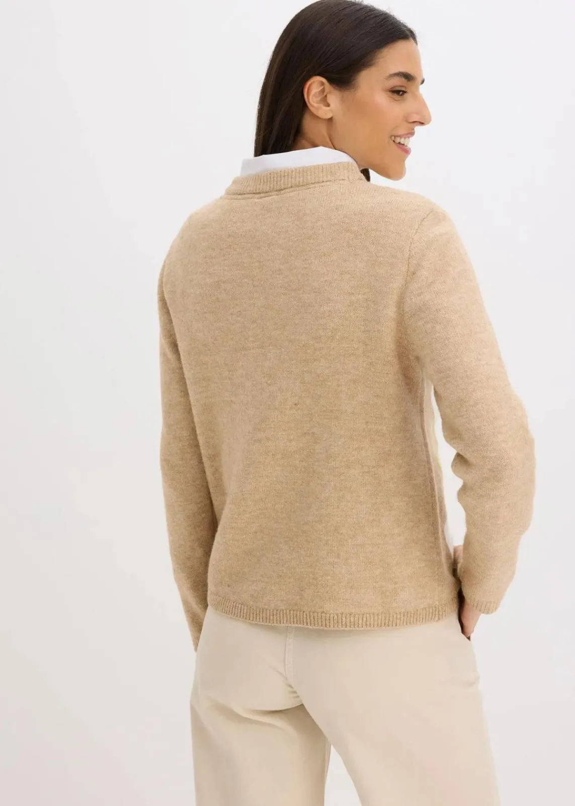 bonprix Bekleidung·Umstandsmode|Bekleidung·Jeans^Strickjacke latte macchiato/cremeweiß graphisch