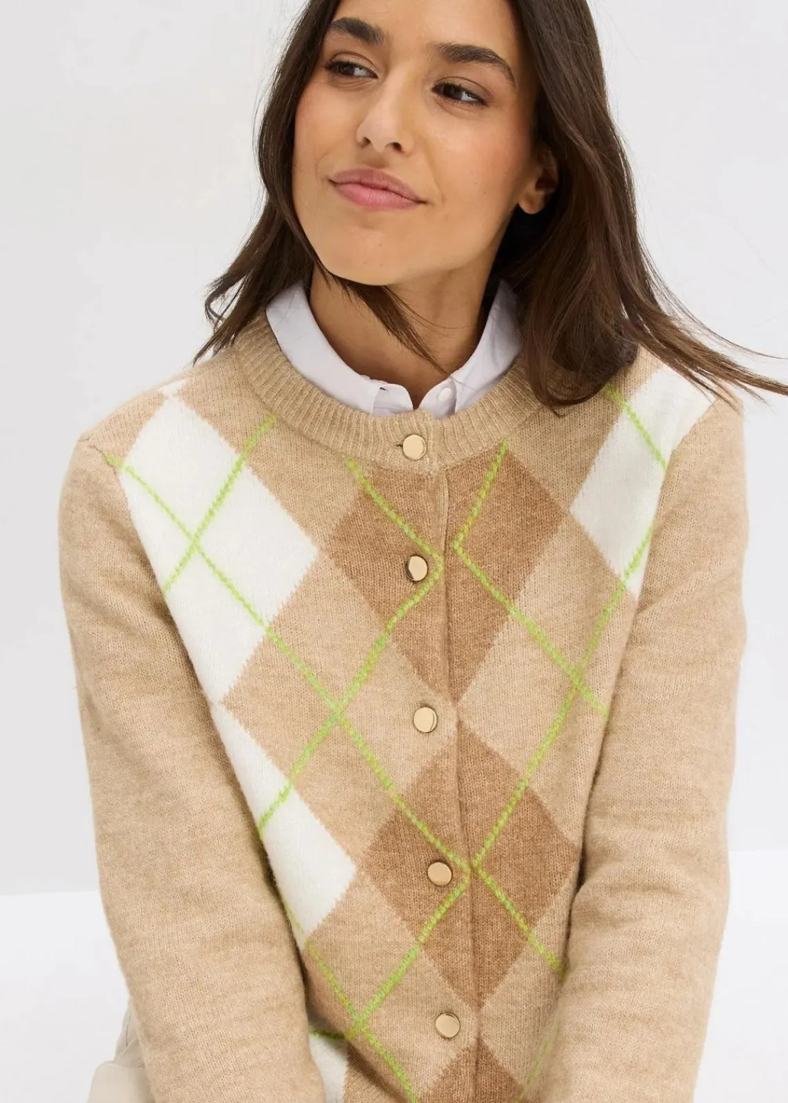 bonprix Bekleidung·Umstandsmode|Bekleidung·Jeans^Strickjacke latte macchiato/cremeweiß graphisch