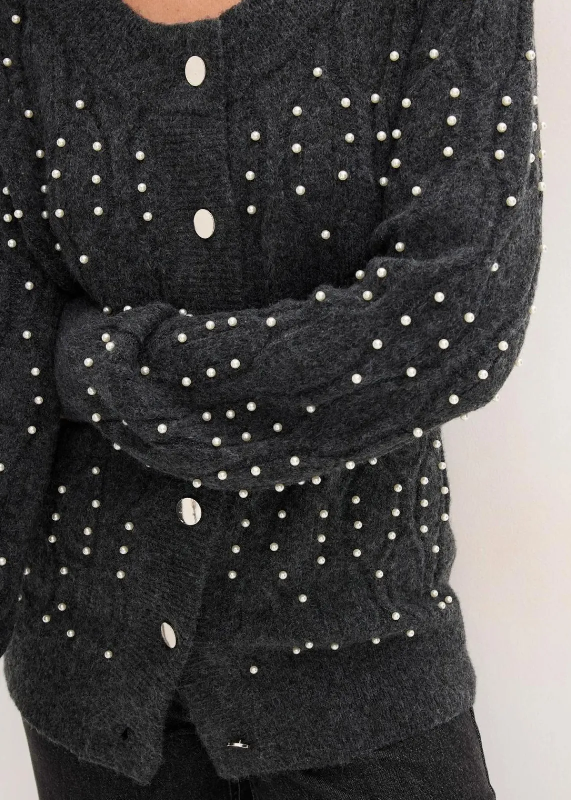 bonprix Bekleidung·Umstandsmode|Pullover & Strickjacken^Strickjacke anthrazit meliert