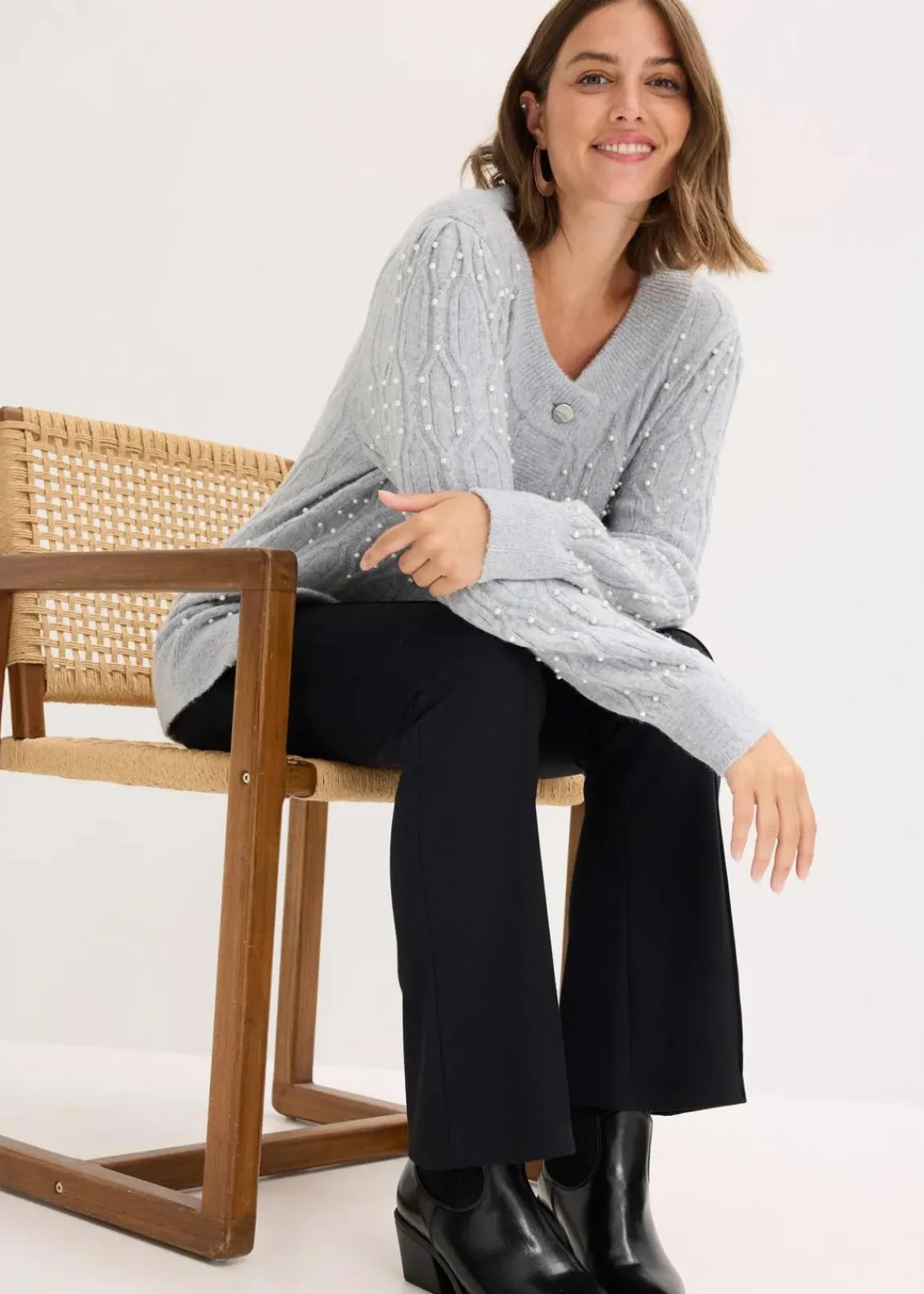bonprix Bekleidung·Umstandsmode|Pullover & Strickjacken^Strickjacke hellgrau meliert