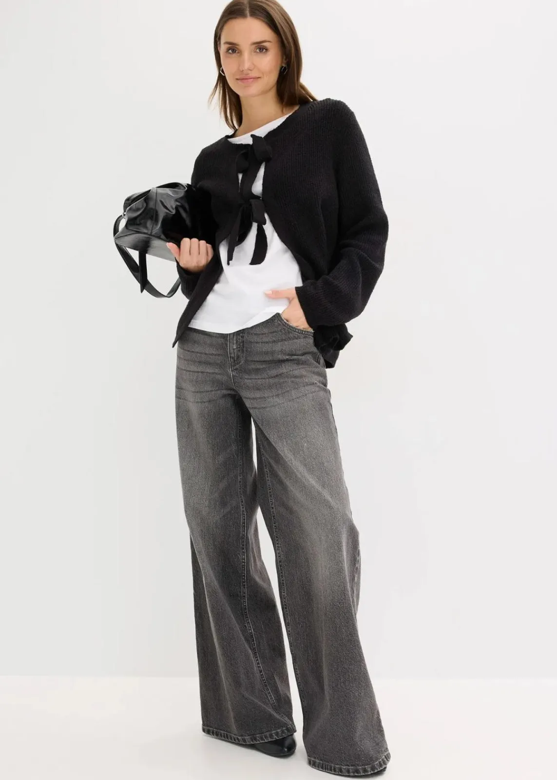 bonprix Strickmode|Pullover & Strickjacken^Strickjacke aus Baumwoll-Mix schwarz