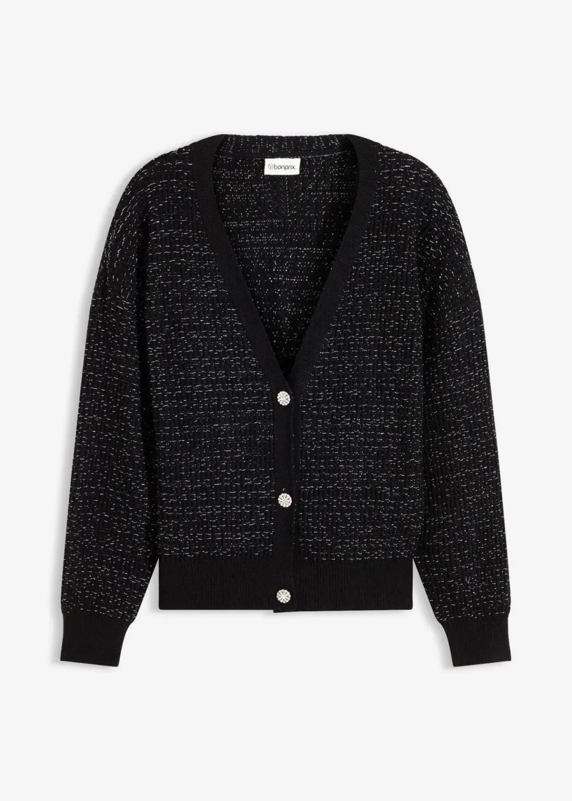 bonprix Bekleidung·Umstandsmode|Bekleidung·Jeans^Strickjacke aus fließendem Viskose-Mix schwarz/silber meliert
