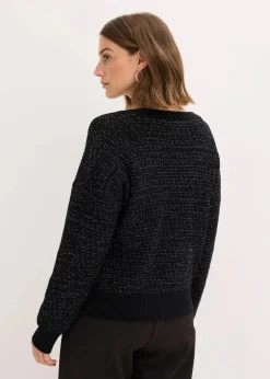 bonprix Bekleidung·Umstandsmode|Bekleidung·Jeans^Strickjacke aus fließendem Viskose-Mix schwarz/silber meliert
