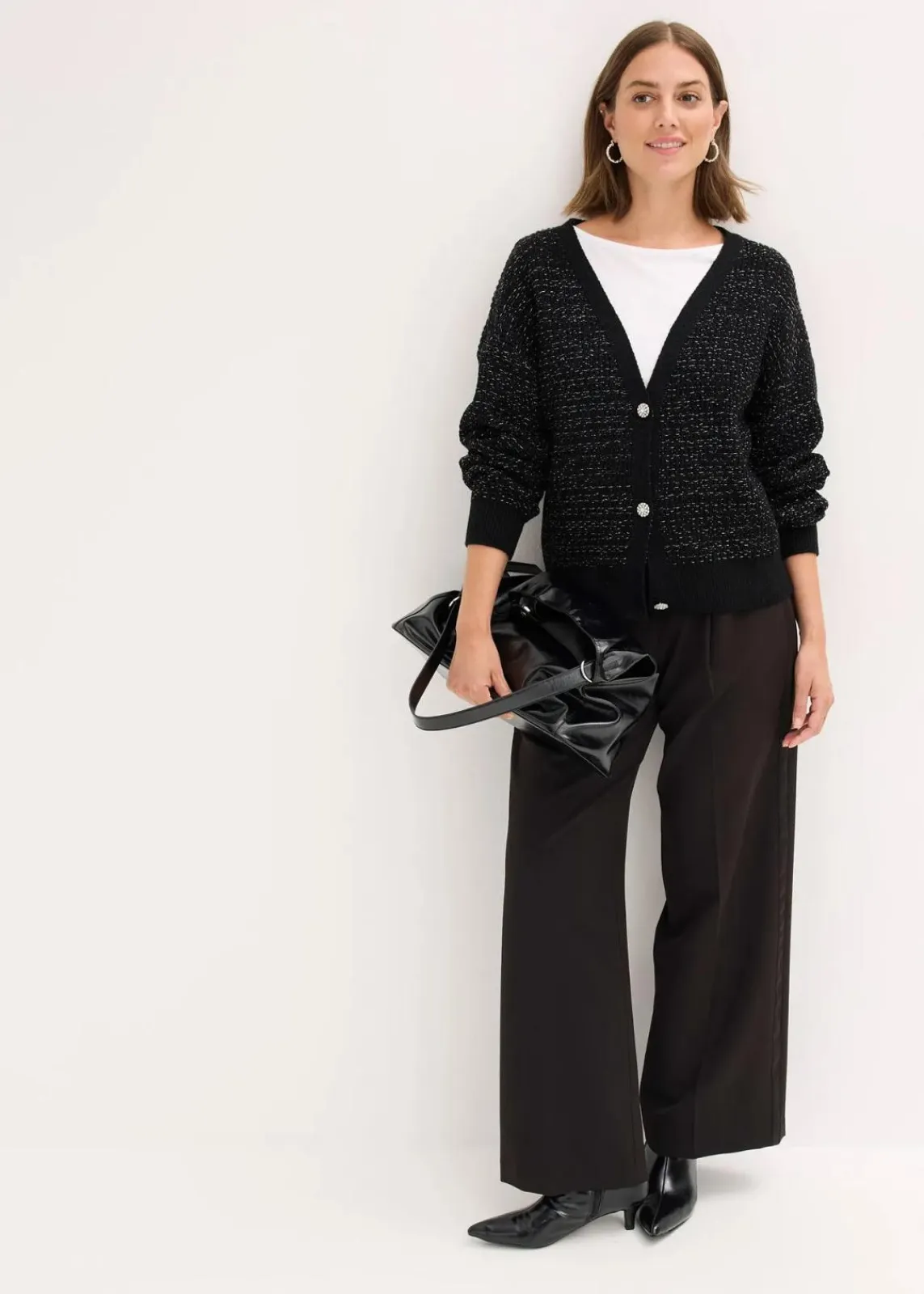 bonprix Bekleidung·Umstandsmode|Bekleidung·Jeans^Strickjacke aus fließendem Viskose-Mix schwarz/silber meliert