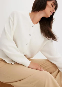 bonprix Bekleidung·Umstandsmode|Pullover & Strickjacken^Strickjacke aus reiner Baumwolle wollweiß