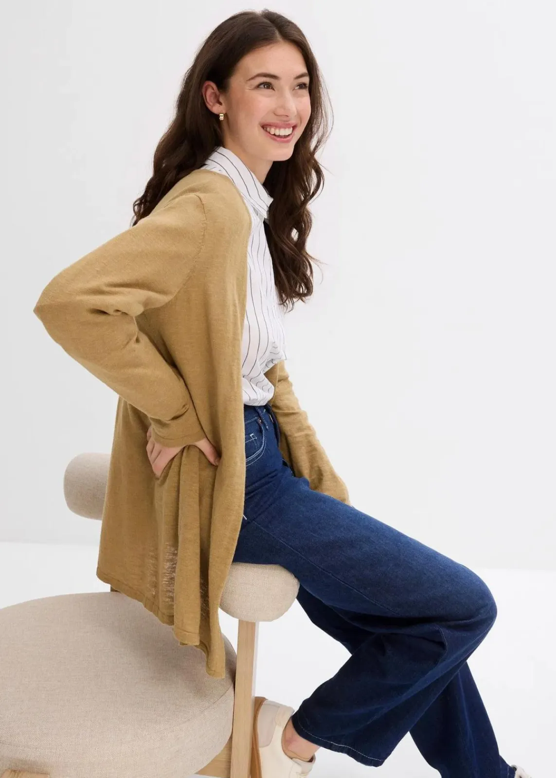 bonprix Bekleidung·Umstandsmode|Pullover & Strickjacken^Strickjacke aus reiner leichter Baumwoll-Slub Qualität khakibraun