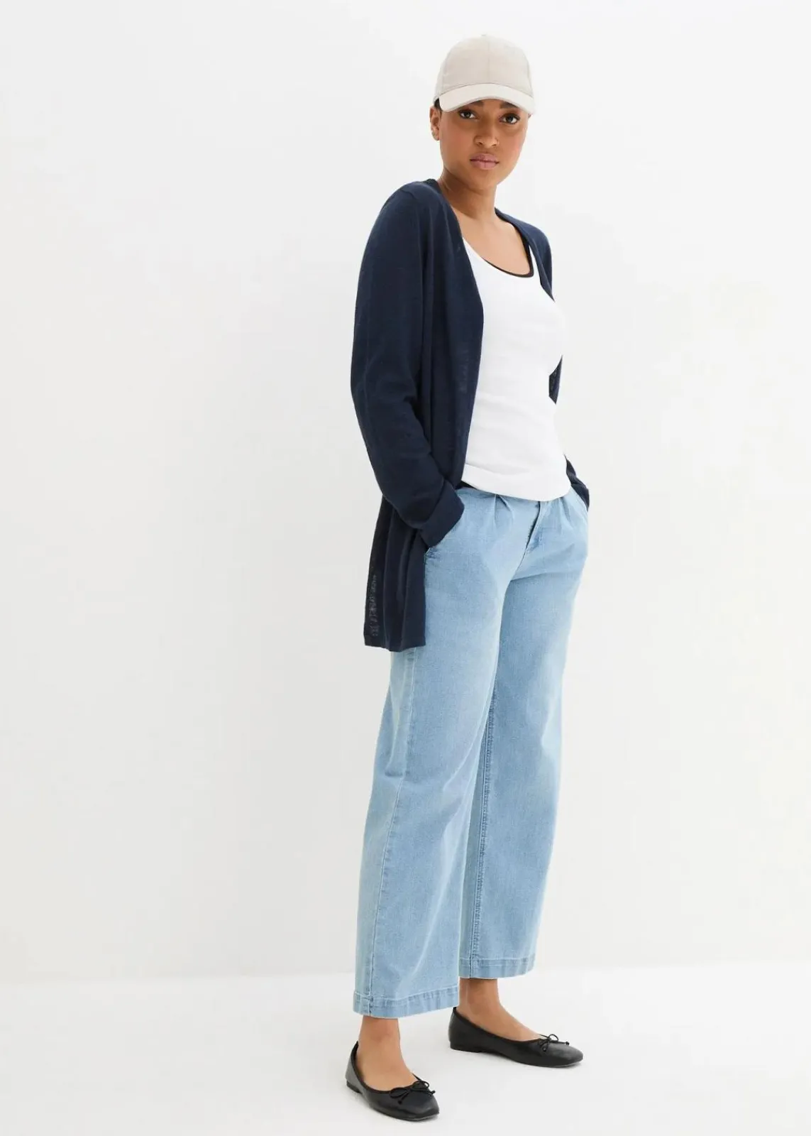 bonprix Bekleidung·Umstandsmode|Pullover & Strickjacken^Strickjacke aus reiner leichter Baumwoll-Slub Qualität dunkelblau