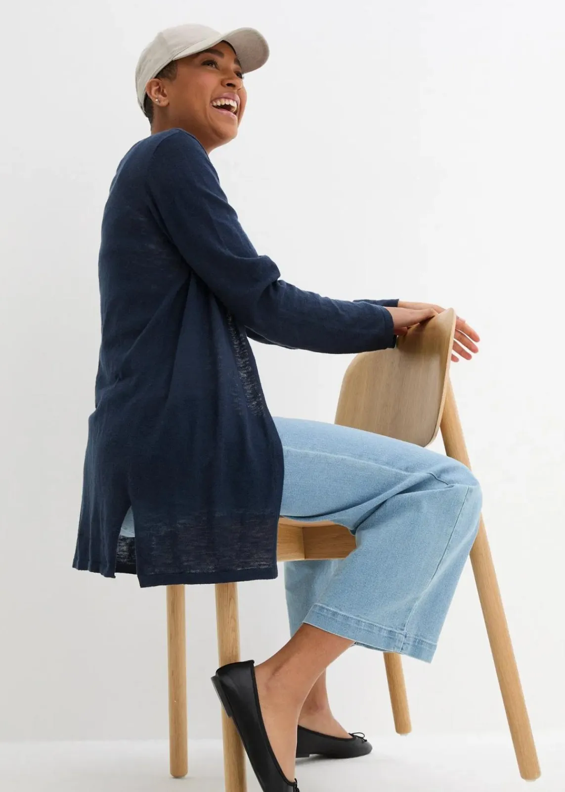 bonprix Bekleidung·Umstandsmode|Pullover & Strickjacken^Strickjacke aus reiner leichter Baumwoll-Slub Qualität dunkelblau