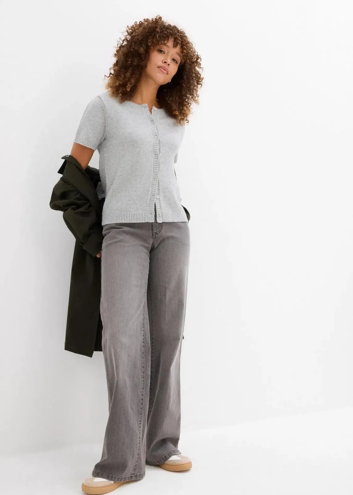 bonprix Bekleidung·Umstandsmode|Nachhaltigere Materialien^Strickjacke, Kurzarm hellgrau meliert meliert