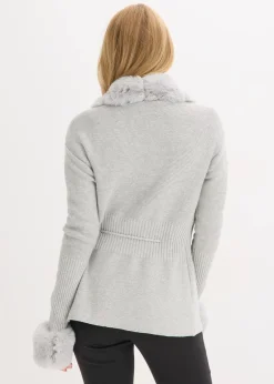 bonprix Bekleidung·Umstandsmode|Bekleidung·Jeans^Strickjacke mit abnehmbarem Fellimitat hellgrau