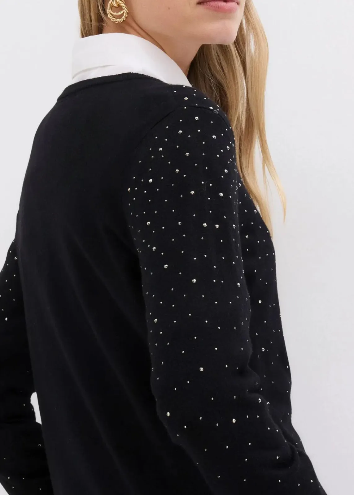 bonprix Bekleidung·Umstandsmode|Strickmode^Strickjacke mit Glitzersteinchen schwarz