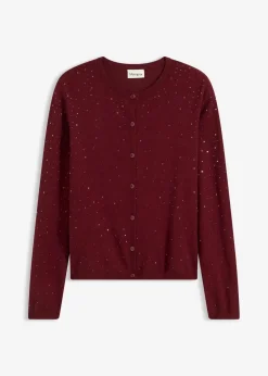 bonprix Bekleidung·Umstandsmode|Strickmode^Strickjacke mit Glitzersteinchen ahornrot