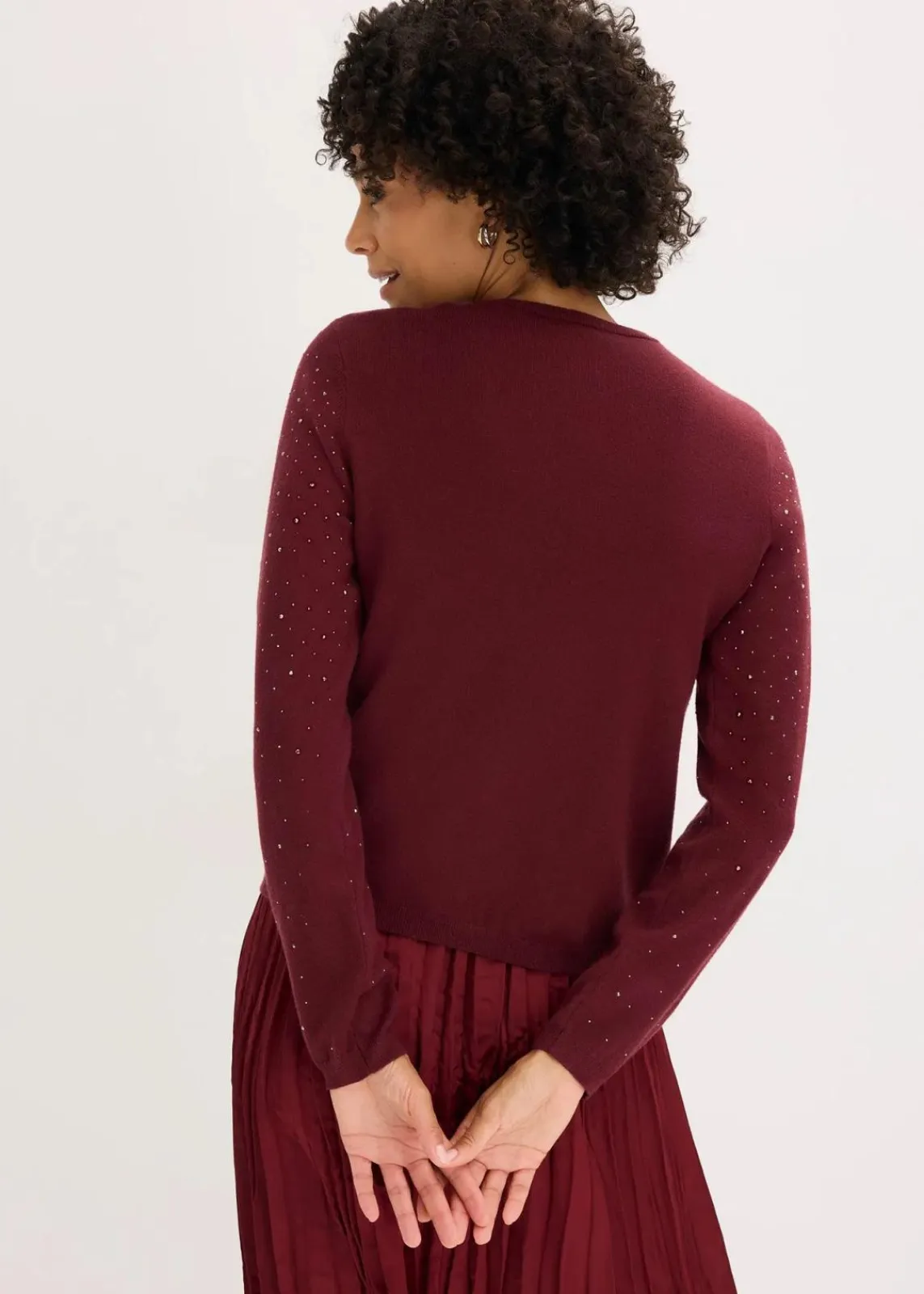 bonprix Bekleidung·Umstandsmode|Strickmode^Strickjacke mit Glitzersteinchen ahornrot