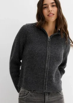 bonprix Pullover & Strickjacken|Strickmode^Strickjacke mit Kapuze anthrazit meliert