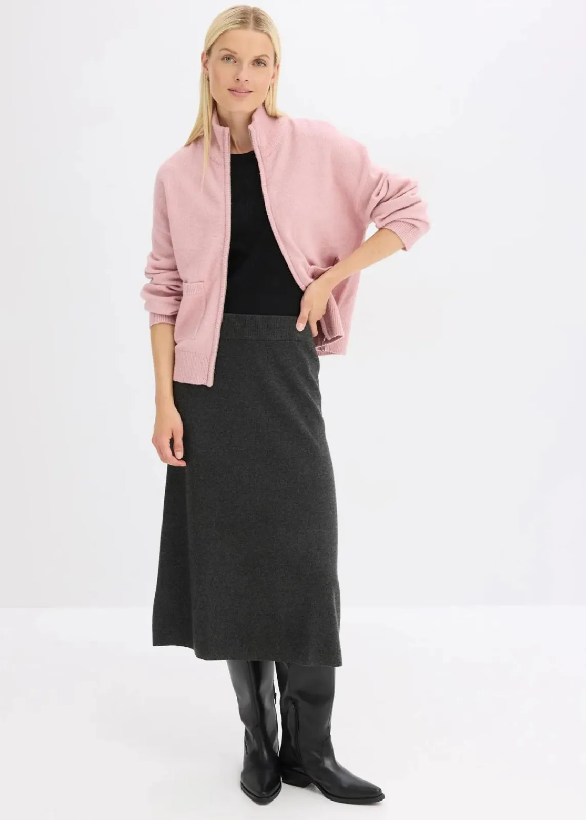 bonprix Bekleidung·Umstandsmode|Strickmode^Strickjacke mit Reißverschluss aschrosa