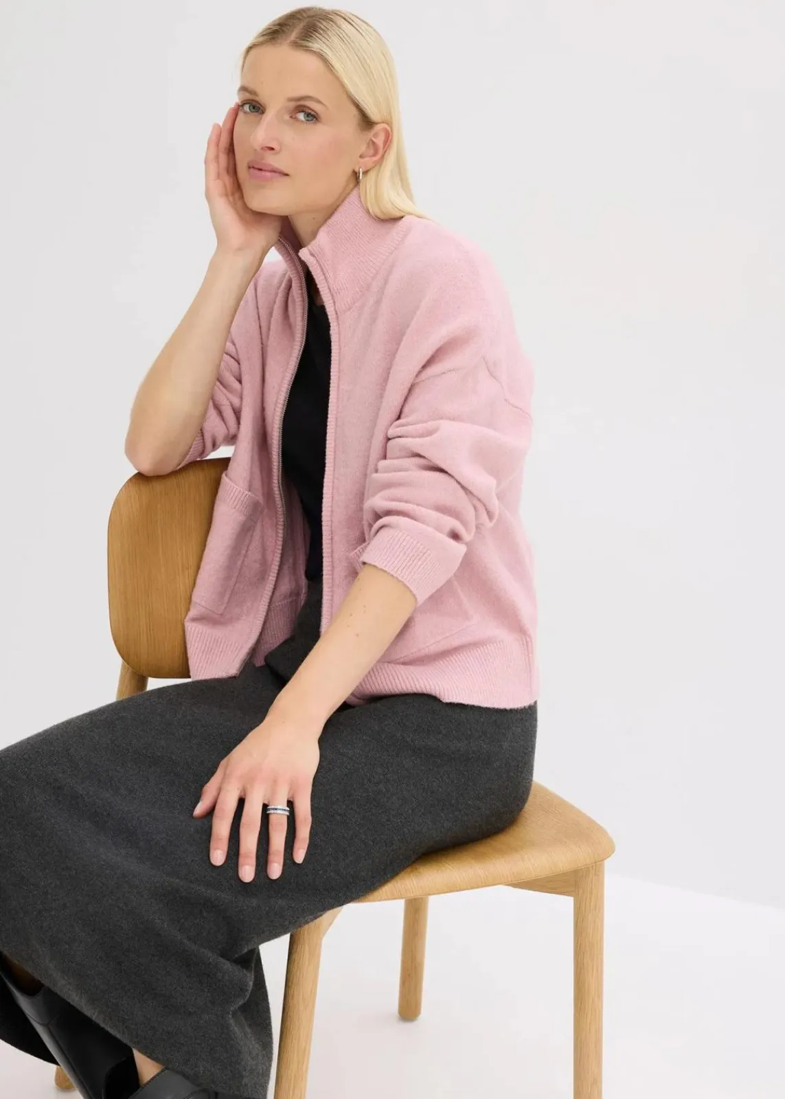 bonprix Bekleidung·Umstandsmode|Strickmode^Strickjacke mit Reißverschluss aschrosa