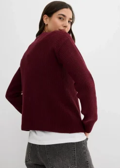 bonprix Bekleidung·Umstandsmode|Bekleidung·Jeans^Strickjacke mit Schleifen-Detail dunkelbeere