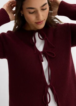 bonprix Bekleidung·Umstandsmode|Bekleidung·Jeans^Strickjacke mit Schleifen-Detail dunkelbeere