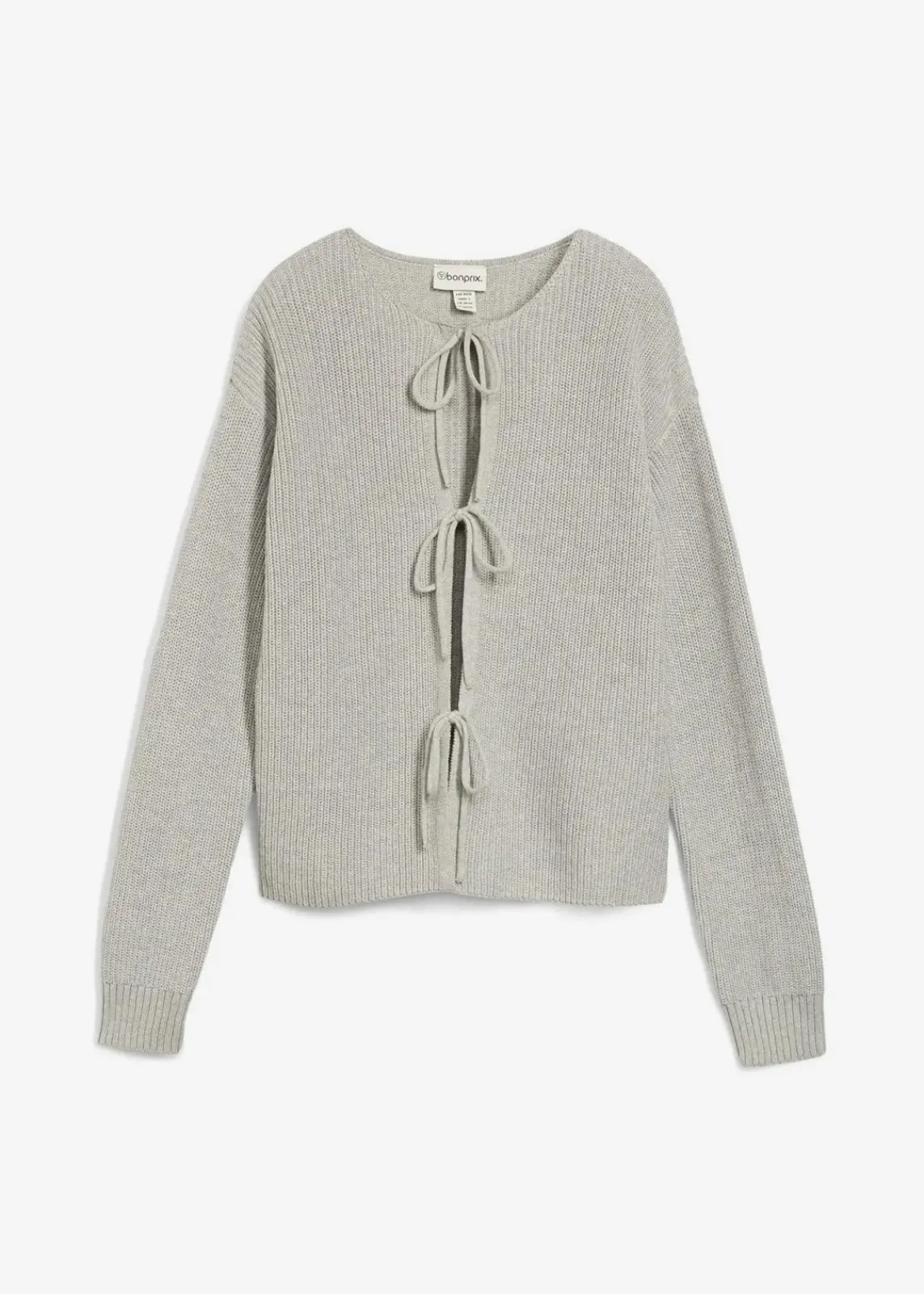 bonprix Pullover & Strickjacken|Strickmode^Strickjacke mit Schleifen-Detail hellgrau meliert
