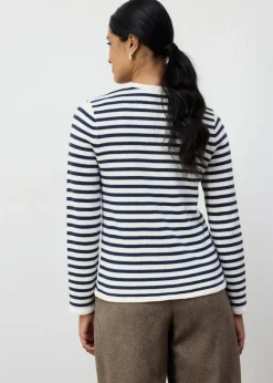 bonprix Strickmode|Pullover & Strickjacken^Strickjacke mit Seidenanteil dunkelblau/wollweiß gestreift