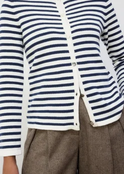 bonprix Strickmode|Pullover & Strickjacken^Strickjacke mit Seidenanteil dunkelblau/wollweiß gestreift
