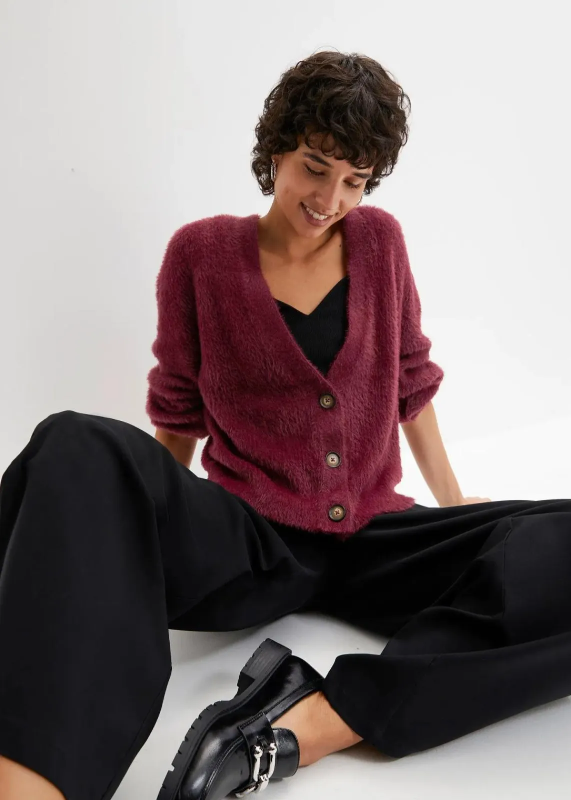 bonprix Bekleidung·Umstandsmode|Bekleidung·Jeans^Strickjacke mit Viskose rhododendronrot